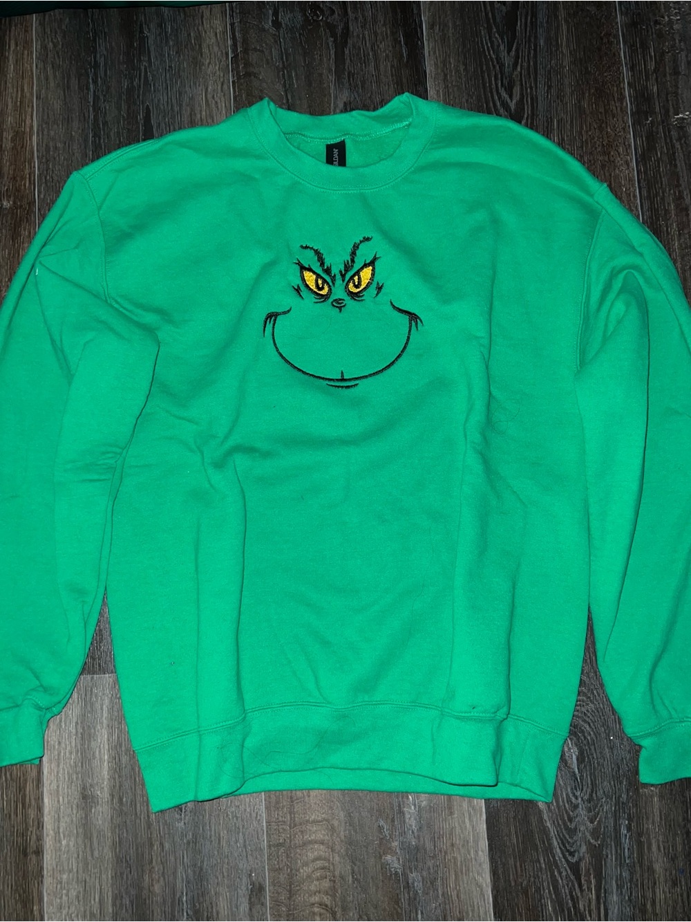 Gildan Bright Green Grinch Face Crewneck Sweatshirt